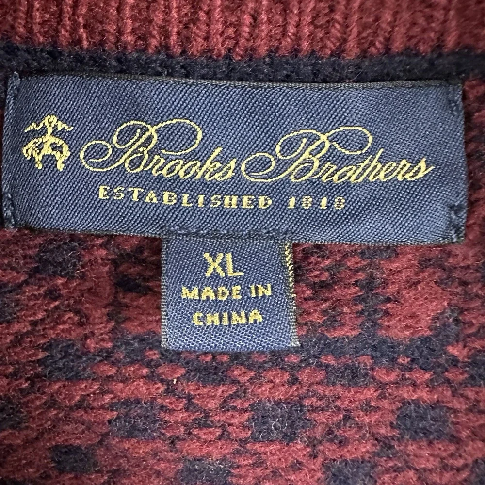 Brooks Brothers Men's‎ XL Nordic Wool Sweater half zip Burgundy navy Cabin Cozy